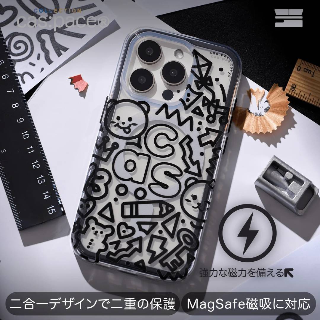 cas:pace Space Bear Black Graffiti MagSafe iPhone Case